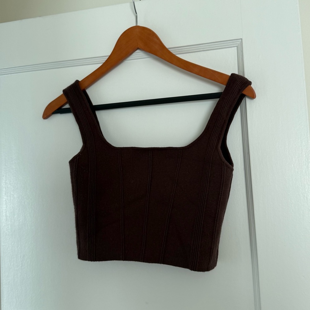 Brown Square Neck Knit Corset Top